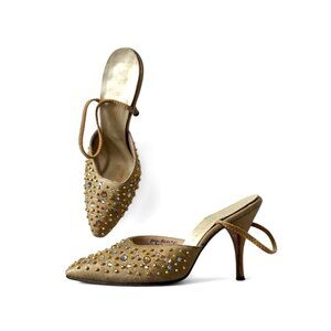 Vintage Herbert Levine Jeweled‎ Slingback Pumps, Size 8 AA